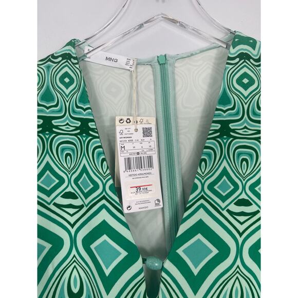 NWT MANGO Women Abstract Print Mini Dress, Green Combo Medium - Picture 6 of 8